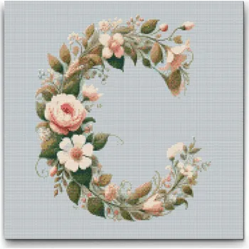 Diamantové malování Diamantové malování - Písmeno C - Květinový vzor Velikost: 50x50cm, Rámování: Pouze srolované plátno, Diamanty: Čtvercové