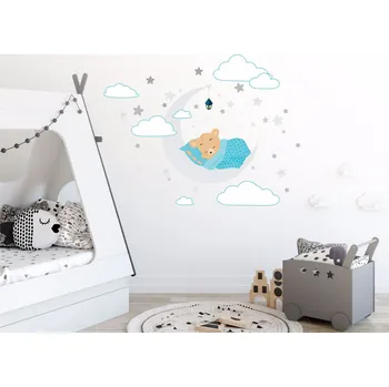 Samolepící dekorace Spící medvídek na měsíčku - M