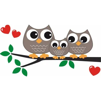 Samolepící dekorace Sovy na větvi hnědé samolepka na zeď - S