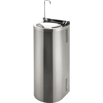 Nerezová pitná fontána Sanela SLUN 43CS určená k montáži ke stěně, s chladící jednotkou, pitnou a napouštěcí armaturou