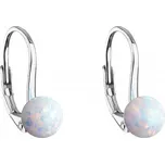 Stříbrné visací náušnice se syntetickým opálem bílé kulaté 11242.1