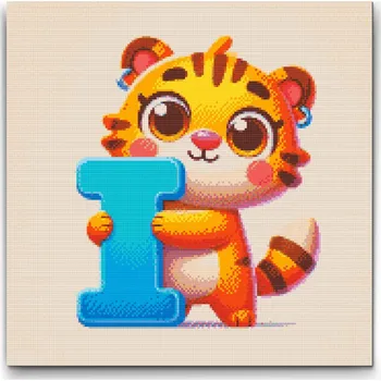 Diamantové malování Diamantové malování - Písmeno I - Se zvířátkem Velikost: 50x50cm, Rámování: Pouze srolované plátno, Diamanty: Kulaté