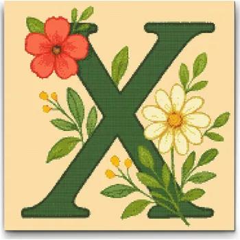 Diamantové malování Diamantové malování - Písmeno X - Květinový vzor Velikost: 50x50cm, Rámování: Pouze srolované plátno, Diamanty: Čtvercové