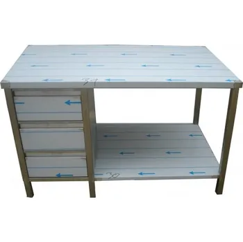 Dílenský stůl PMN - Výroba nerezového zařízení s.r.o. Nerezový pracovní stůl s policí a šuplíkovým boxem 1700 x 600 x 900 mm