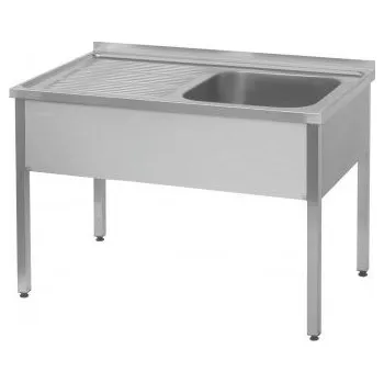 Nerezový dřez PMN - Výroba nerezového zařízení s.r.o. Nerezový mycí stůl s odkapovou plochou 1100 x 700 x 900 mm (pravý dřez 600 x 500 x 300 mm)