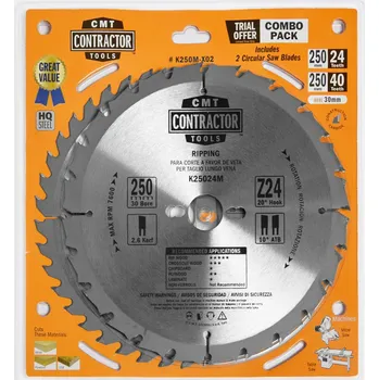 Pilový kotouč CMT Orange Tools CMT Sada Contractor Pilových kotoučů na dřevo - D250x2,6 d30 Z24+Z40 HW, 2ks