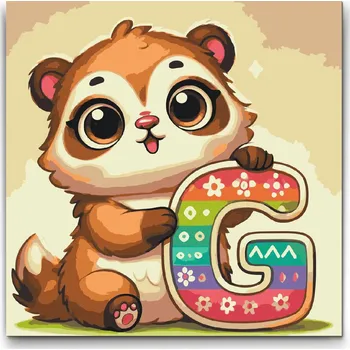 Malování podle čísel - Písmeno G - Se zvířátkem Velikost: 50x50cm, Rámování: Pouze srolované plátno