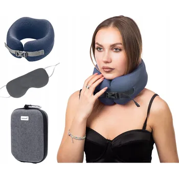 Obraz Polštář na krk - středně modrý + páska na oči - sada