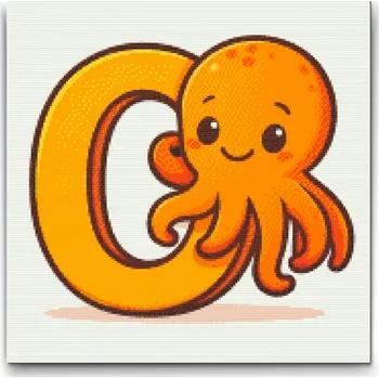 Diamantové malování Diamantové malování - Písmeno O - Se zvířátkem Velikost: 50x50cm, Rámování: Pouze srolované plátno, Diamanty: Čtvercové