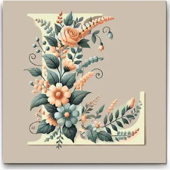 Malování podle čísel - Písmeno L - Květinový vzor Velikost: 50x50cm, Rámování: Pouze srolované plátno