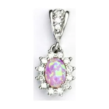 Přívěsek Stříbrný přívěšek Kate, růžový opál, čiré zirkony, přívěsek ze stříbra, P 1480/2