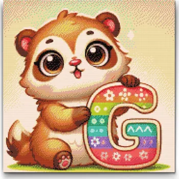 Diamantové malování Diamantové malování - Písmeno G - Se zvířátkem Velikost: 50x50cm, Rámování: Pouze srolované plátno, Diamanty: Čtvercové