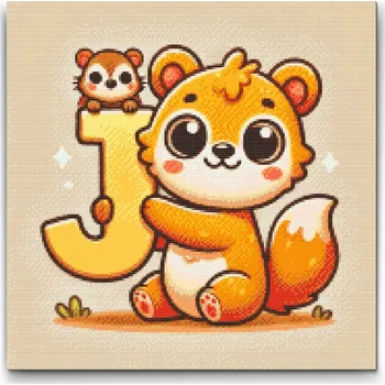 Diamantové malování Diamantové malování - Písmeno J - Se zvířátkem Velikost: 50x50cm, Rámování: Pouze srolované plátno, Diamanty: Kulaté