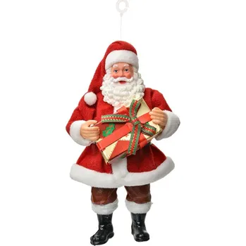 Vánoční dekorace Clayre & Eef Santa Claus držící dárek 10*6*17 cm vícebarevná