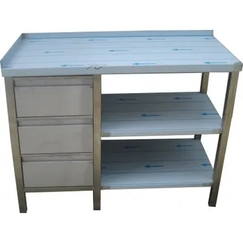 Dílenský stůl PMN - Výroba nerezového zařízení s.r.o. Nerezový pracovní stůl 2x police, šuplíkový box 1200 x 600 x 900 mm