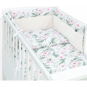 Příslušenství pro dětskou postel a kolébku Mantinel s povlečením VP Kytičky 60/90x120 cm - Ecru