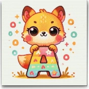 Diamantové malování Diamantové malování - Písmeno A - Se zvířátkem Velikost: 50x50cm, Rámování: Pouze srolované plátno, Diamanty: Kulaté