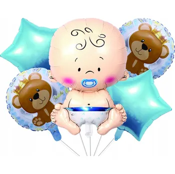 Balónek Sada balónků Baby Boy, Baby Shower, s medvídkem, 5 ks
