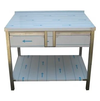 Dílenský stůl PMN - Výroba nerezového zařízení s.r.o. Nerezový pracovní stůl s policí, 2x šuplík 1400 x 600 x 900 mm