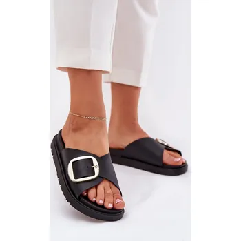 Dámské pantofle Boto Dámské Pantofle Na Platformě Se Zlatou Přezkou Černé Jovira Boto černá 3350259