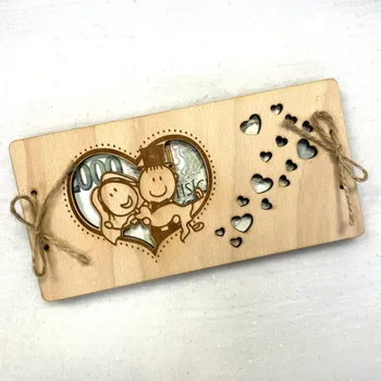 Svatební dřevěné přání na bankovky - motiv 4 Nápis: Standard - Bez vlastních jmen