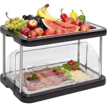 Zepe Podnos chladící 2-patrový Wood, 1x rolovací víko, 2x nerez plato GN 1/1, dřevo Wenge