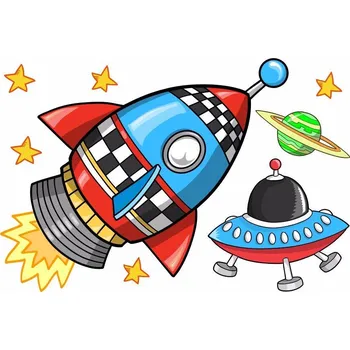 Samolepící dekorace Vesmírná raketa a ufo samolepka na zeď - S