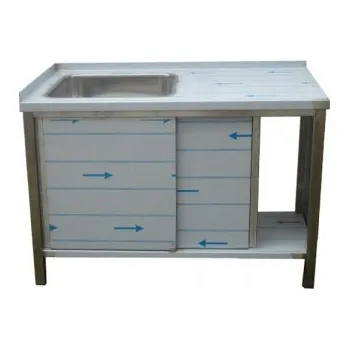 Dílenský stůl PMN - Výroba nerezového zařízení s.r.o. Nerezový uzavřený stůl s dřezem a posuvnými dvířky 1200 x 600 x 900 mm