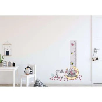 Dekorace do dětského pokoje Metr na stěnu - Medvídci na měsíčku a kytičky