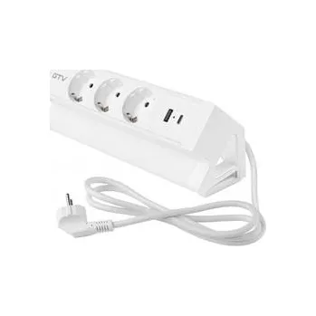 Elektrická zásuvka GTV Nábytková zásuvka Basco, 3 x zásuvka Schuko, USB A+C, kabel 1,5 m, bílá s montáží