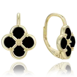 0967 MINET Pozlacené stříbrné náušnice čtyřlístky s černou perletí