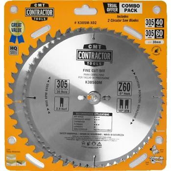 Pilový kotouč CMT Orange Tools CMT Sada Contractor Pilových kotoučů na dřevo - D305x2,8 d30 Z40+Z60 HW, 2ks