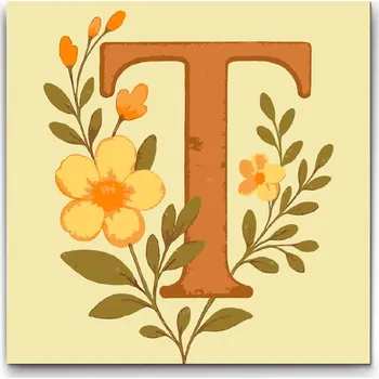 Malování podle čísel - Písmeno T - Květinový vzor Velikost: 50x50cm, Rámování: Pouze srolované plátno