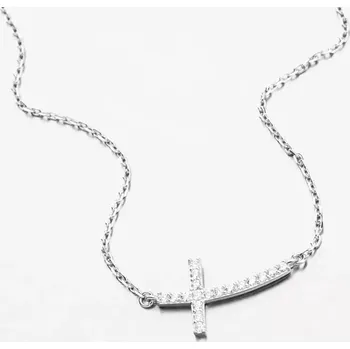 Náhrdelník Dámský náhrdelník stříbro 925 křížem a se zirkony PKL-5010 délka 42 cm