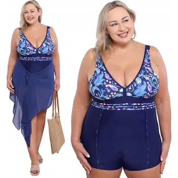 Dámské plavky Jednodílné modré plavky s fialovými vzory, velikost 48