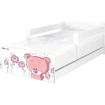 Dětská postel Dětská postel Max Růžový Medvídek 160x80 cm - BÍLÁ - 1x krátká + 1x dlouhá zábrana bez šuplíku