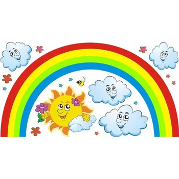 Samolepící dekorace Duha, sluníčko, mráčky samolepka na zeď - XL