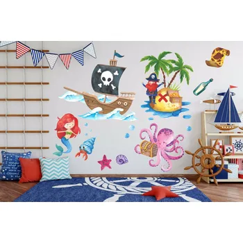 Samolepící dekorace Mořský svět, piráti a mořská víla - M