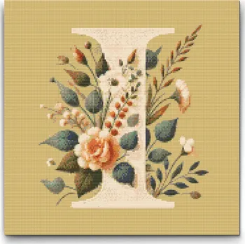 Diamantové malování Diamantové malování - Písmeno I - Květinový vzor Velikost: 50x50cm, Rámování: Pouze srolované plátno, Diamanty: Čtvercové