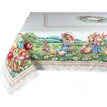 GOBELÍNOVÝ UBRUS 140X140 KUŘÁTKA VAJÍČKA KVĚTY BÉŽOVÝ VELIKONOČNÍ SVÁTEČNÍ