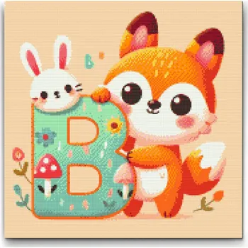 Diamantové malování Diamantové malování - Písmeno B - Se zvířátkem Velikost: 50x50cm, Rámování: Pouze srolované plátno, Diamanty: Kulaté