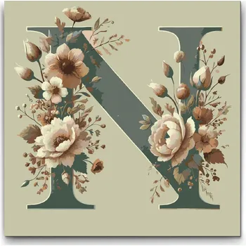 Malování podle čísel - Písmeno N - Květinový vzor Velikost: 50x50cm, Rámování: Pouze srolované plátno
