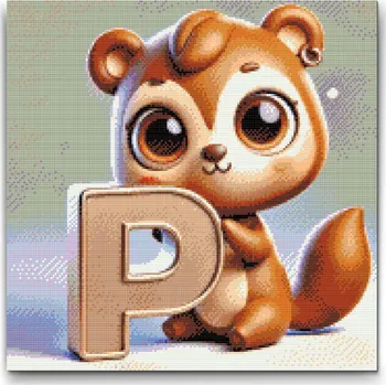 Diamantové malování Diamantové malování - Písmeno P - Se zvířátkem Velikost: 50x50cm, Rámování: Pouze srolované plátno, Diamanty: Kulaté