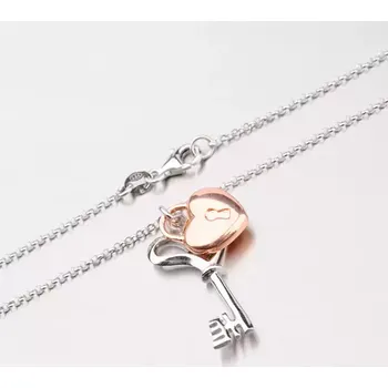Náhrdelník Dámský náhrdelník stříbro 925 klíčem a zámkem ve tvaru srdce N1502165-1628-SLX délka 42 cm