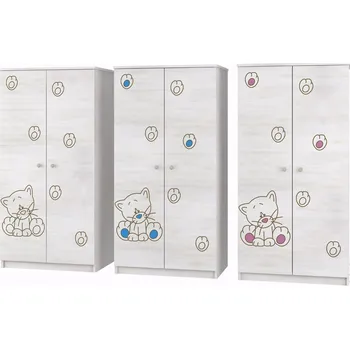 Dětská skříň Šatní skříň Kočka BÍLÁ - Růžová