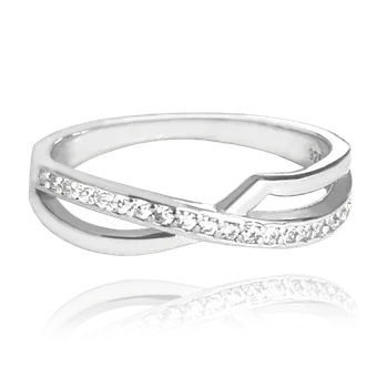 Prsten 0493 MINET Křížený stříbrný prsten s bílými zirkony Velikost: 58