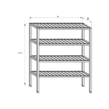 Dílenský regál PMN - Výroba nerezového zařízení s.r.o. Nerezový regál 4x roštová police 1100 x 400 x 1800 mm