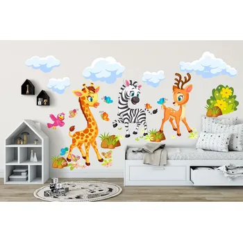 Samolepící dekorace Samolepka na zeď Žirafka, zebra, srnka - M