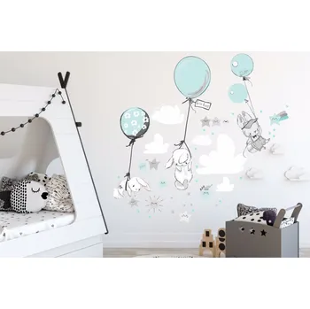 Samolepící dekorace Létající králíci - modrá L