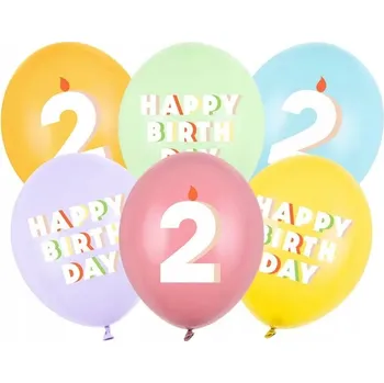 Balónek Balónky "Číslice 2 - Všechno nejlepší k narozeninám", pastelová směs, PartyDeco, 12", 6 ks